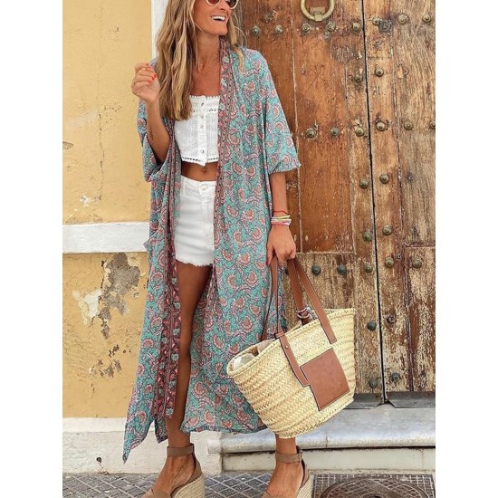 Women's printed loose long cardigan HE1402-04-02 Women's printed loose long cardigan HE1402-04-02