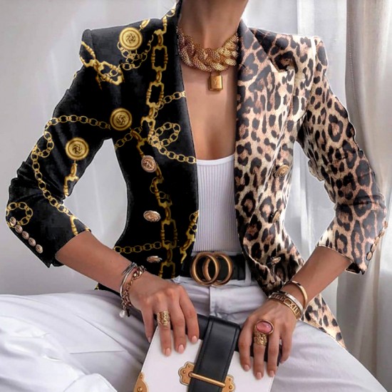 Printed blazer fitted short double-breasted top HE1615-01-03 Printed blazer fitted short double-breasted top HE1615-01-03
